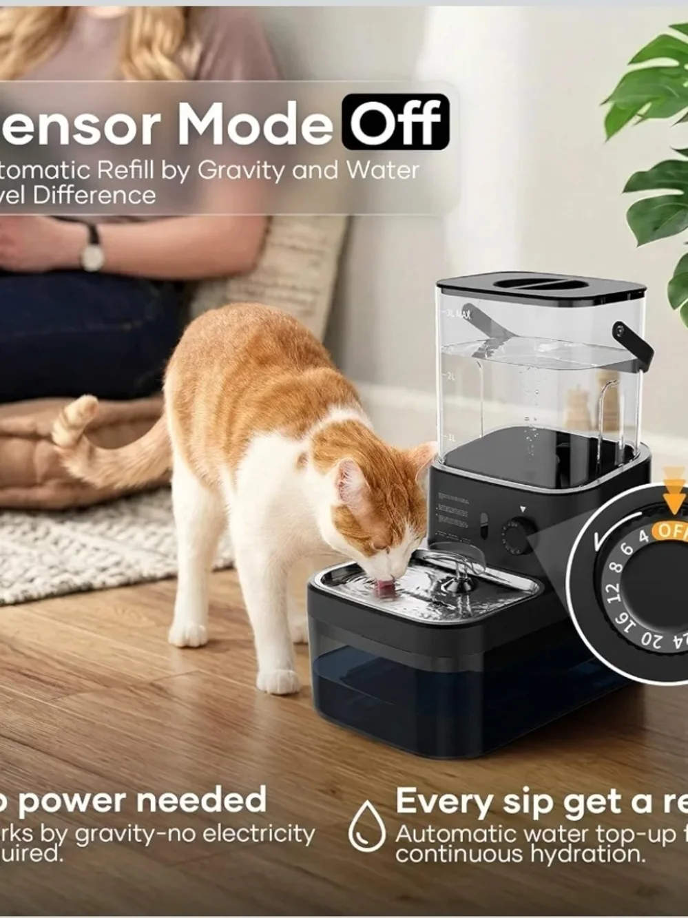 3L Wireless Cat Water Fountain Filterless Motion Sensor Stainless Steel 4000mAh